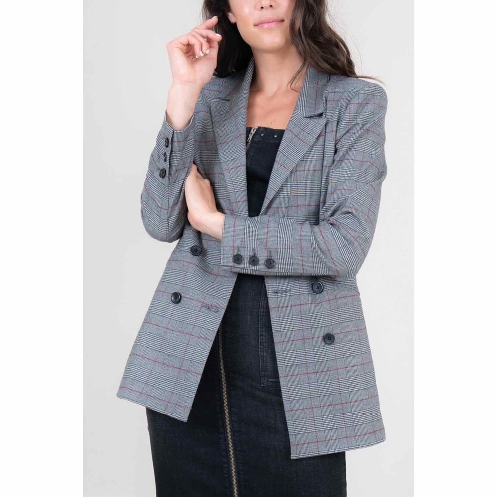 Level 99 Classic Structured Double Breasted Irina Plaid Blazer Medium